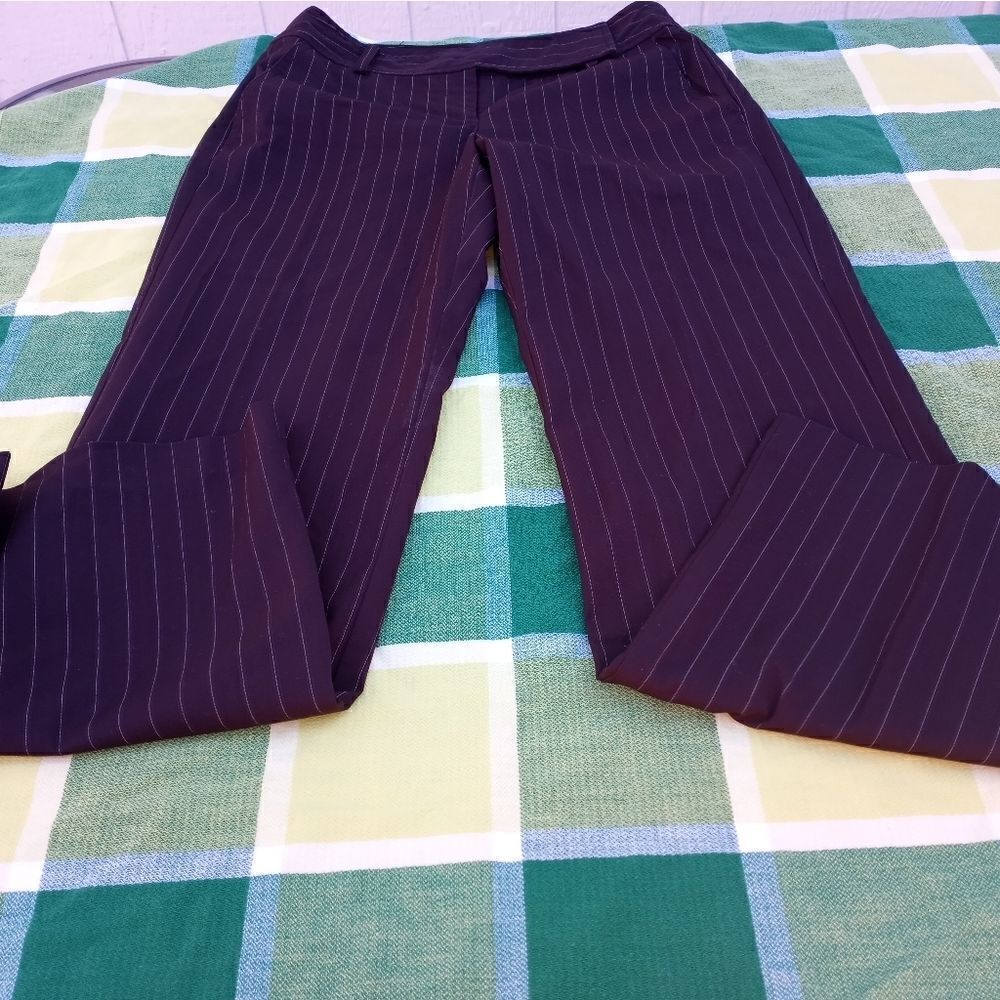 DKNY City 6P Brown Striped Full Length Zipper Pockets Women's Pants